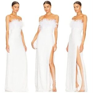 Retrofete DOLLY White Sequin Maxi Dress Gown Feather Moonglow XS - with tags